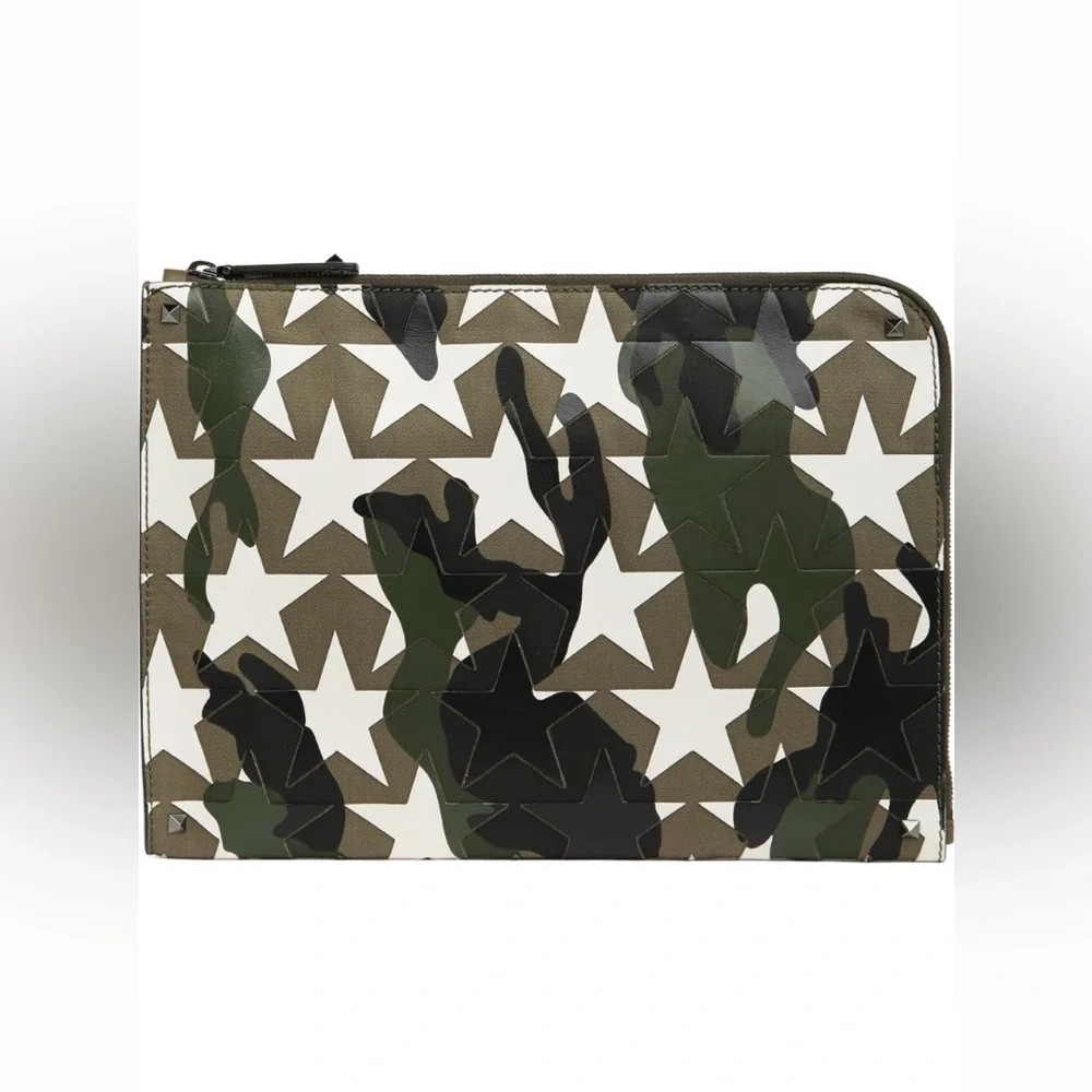 Valentino Star Camo Print Leather Document Case